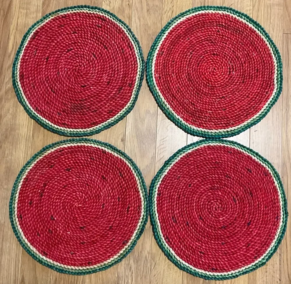 Set of 4 Round 15” Watermelon Natural Grass Table Placemat Indoor Outdoor